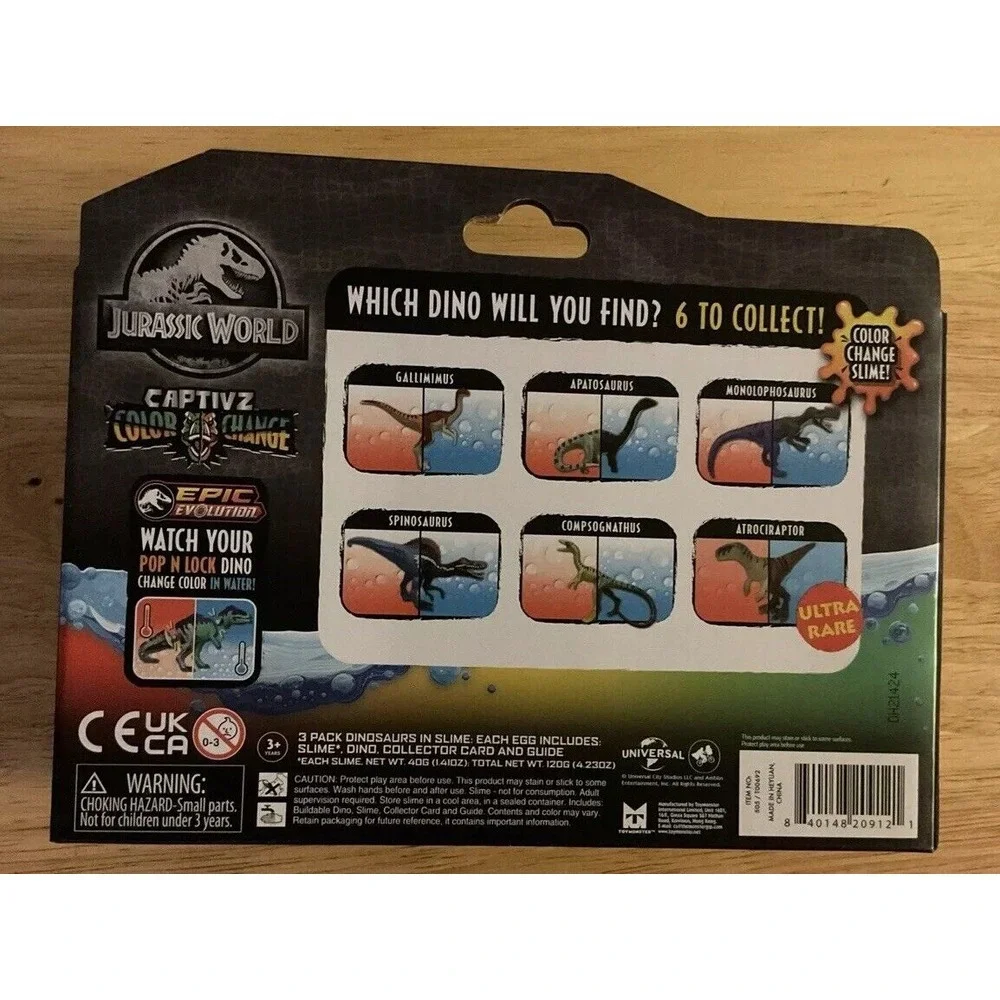 Jurassic World Captive Color Change 3‎ Pack Dinosaurs In Slime, Epic Evolution